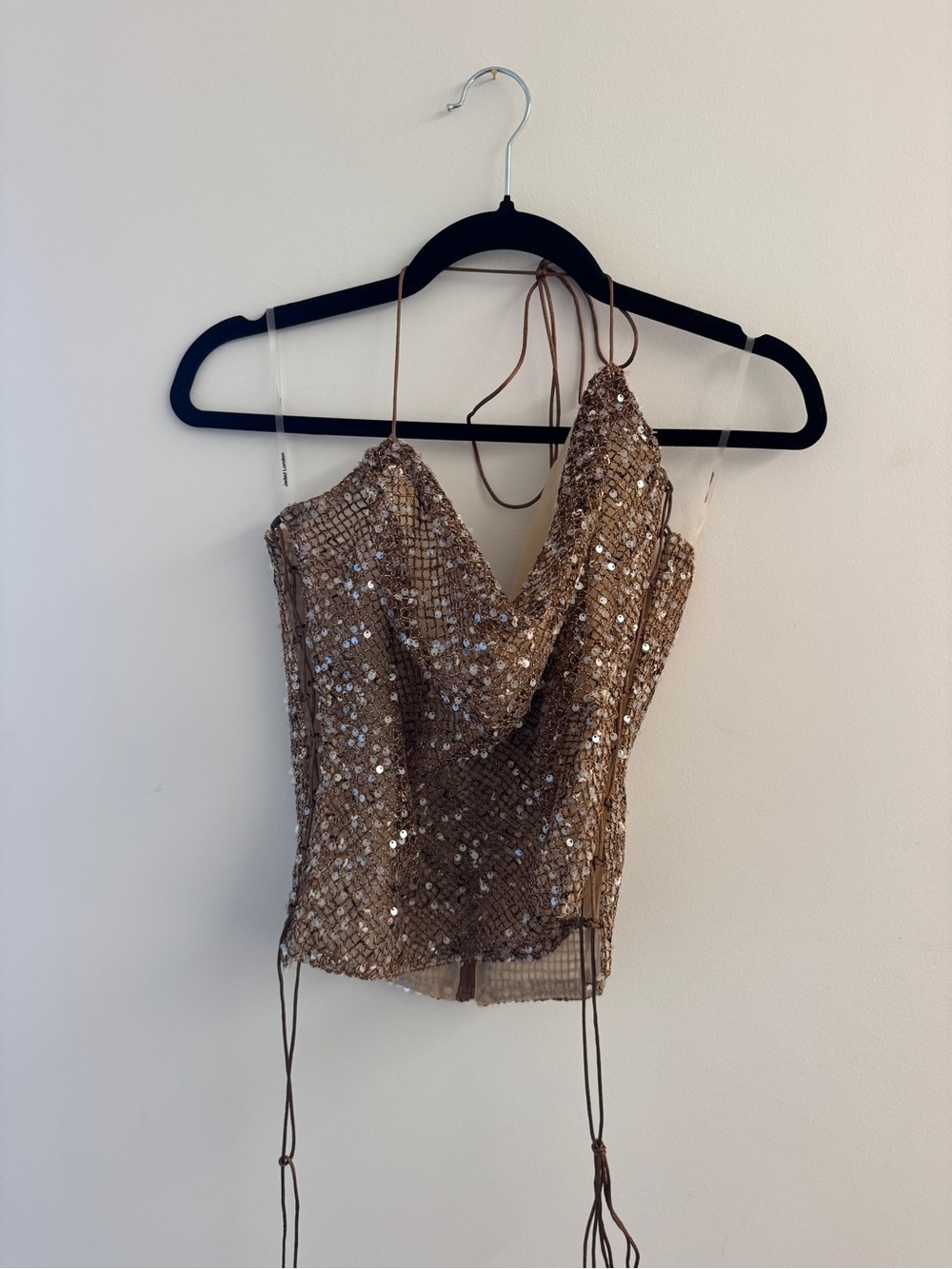 Jaded London Gold Sequin Halter Cowl Camisole